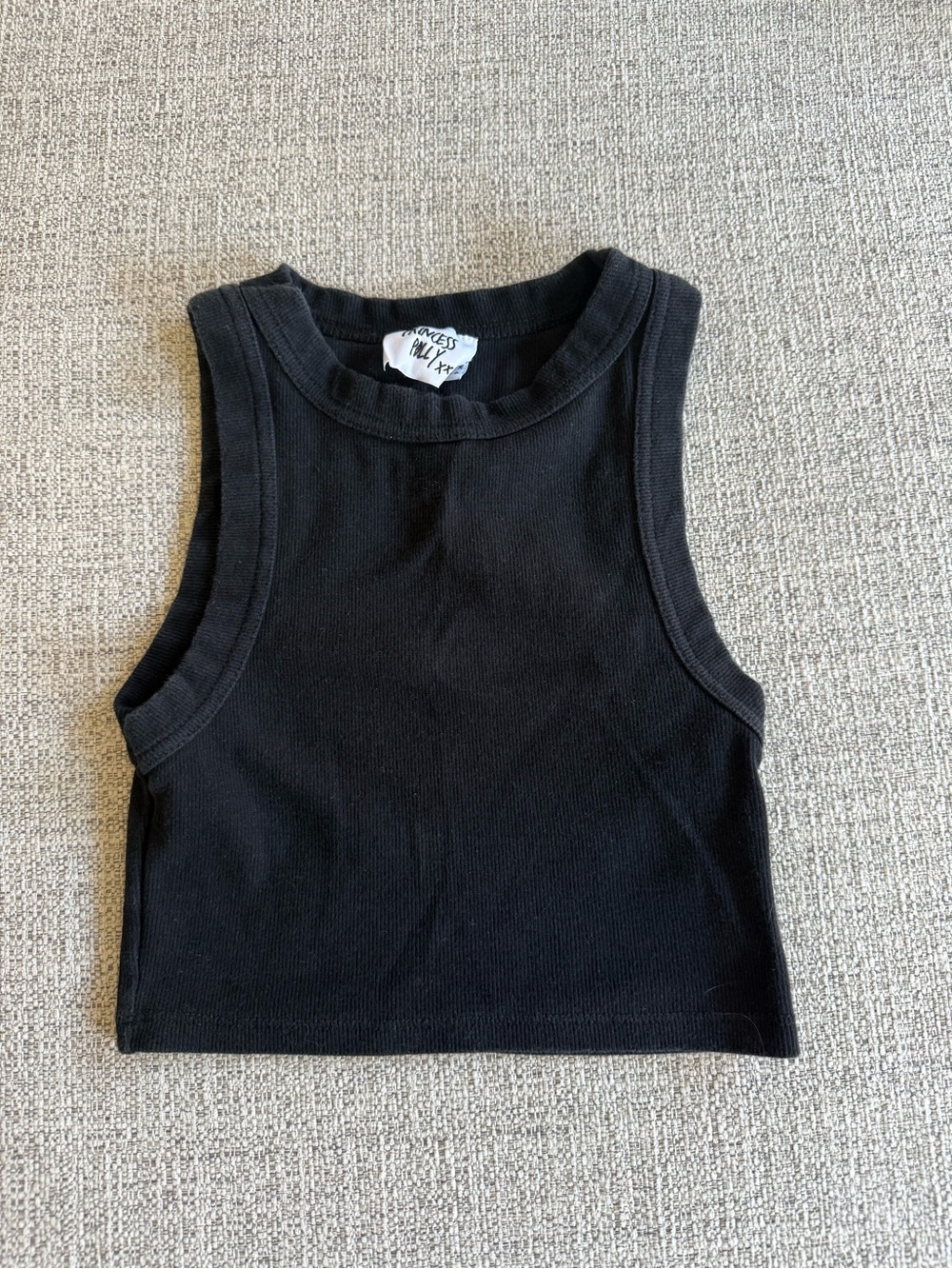 Princess Polly Black Ribbed Cropped Tank Top